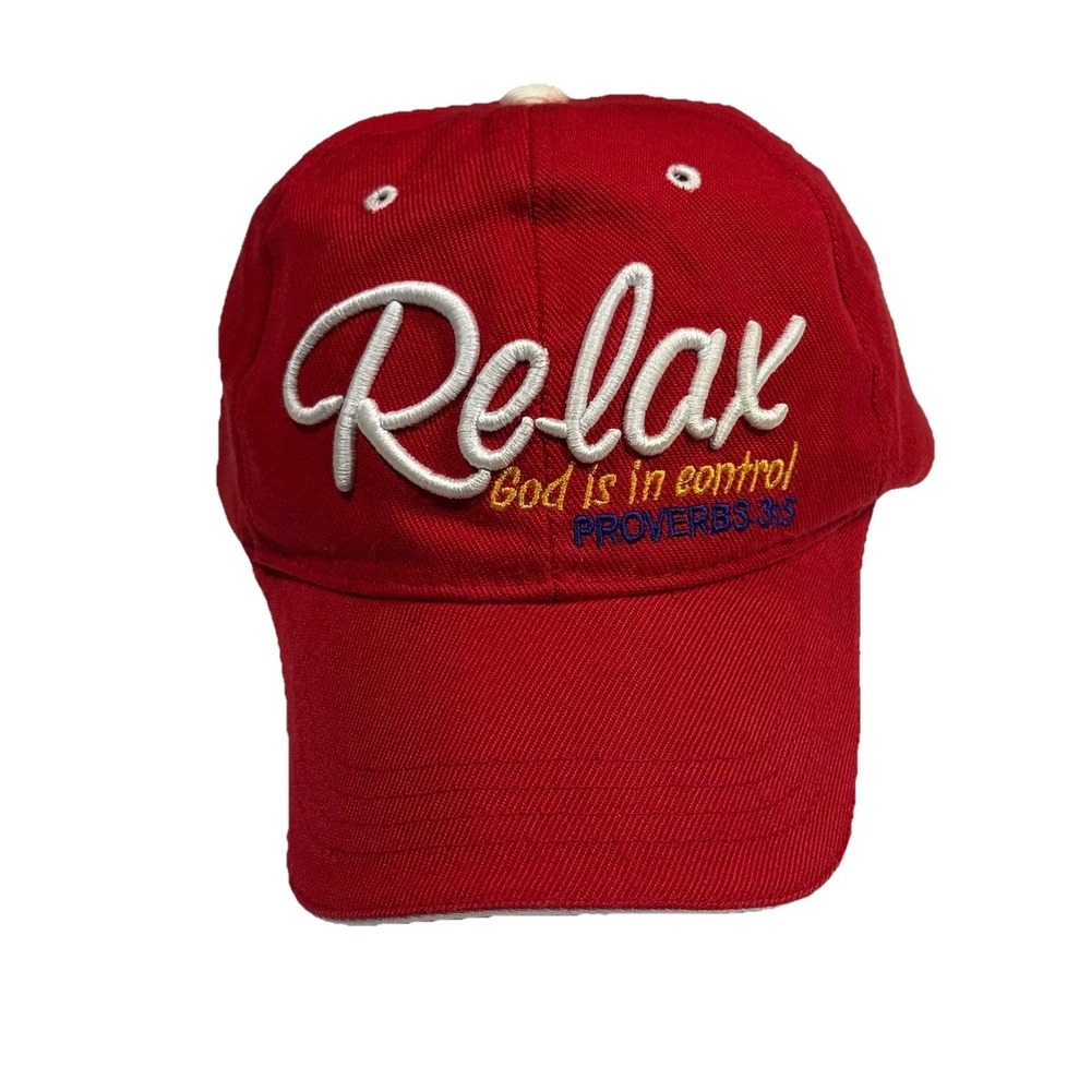 Santo Cap Relax God Is In Control Proverbs 3:5 Christian Red Baseball Hat Mens